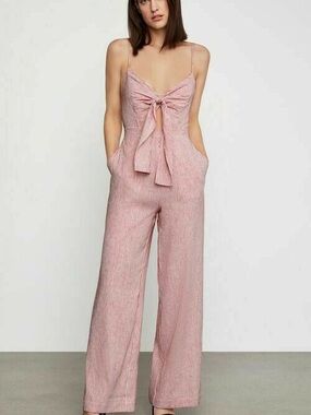 BCBGMaxAzria Blush Pink Tie-Front Wide-Leg Jumpsuit